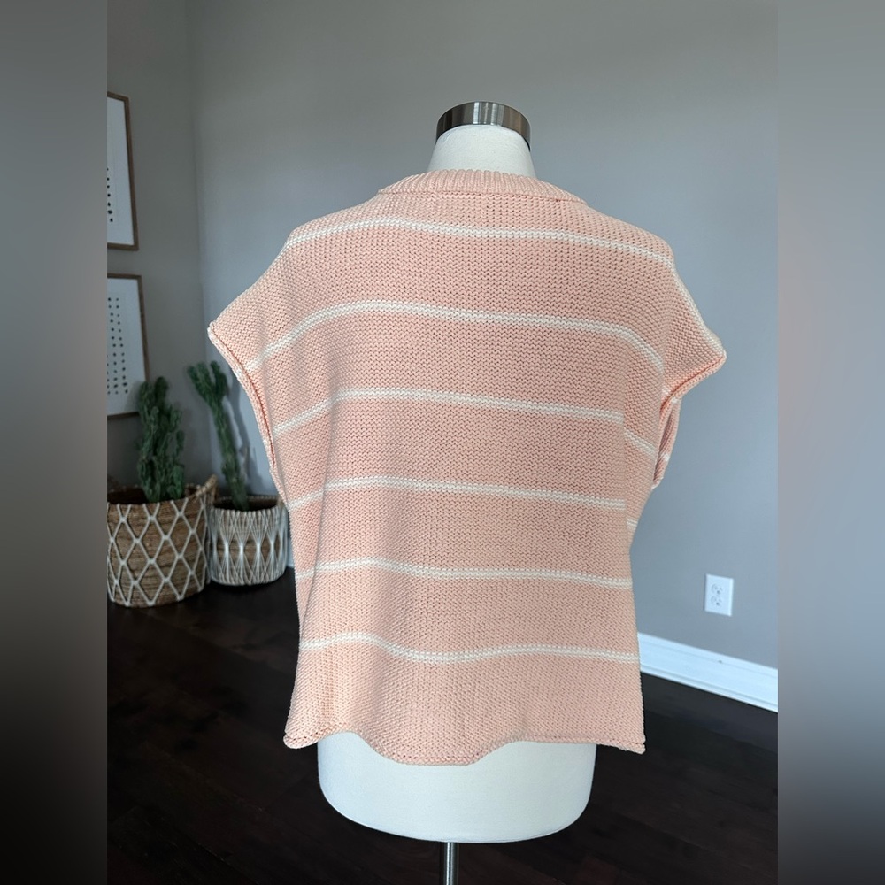 Universal Thread Cap Sleeve Cotton Preppy Striped Sleeveless Sweater Peach LG - Picture 3 of 9
